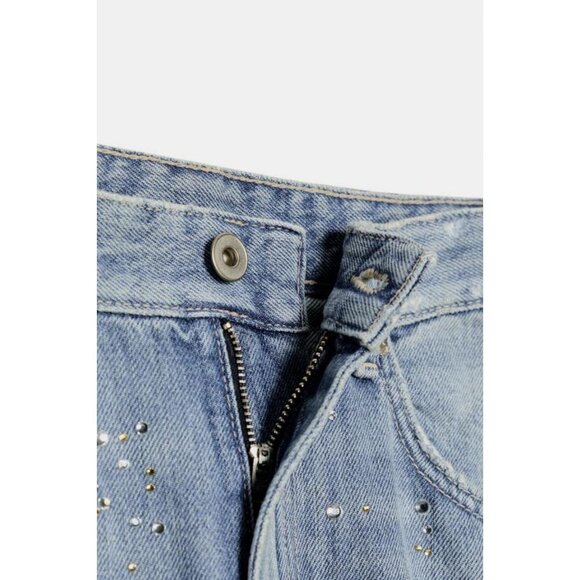 ZARA TRF STRAIGHT-LEG RHINESTONE HIGH-WAIST JEANS - Picture 8 of 8